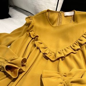 Co Woman Ruffled Crepe Blouse Mustard sz S $725